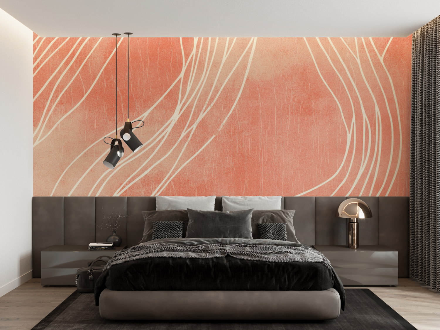 Terracotta and Beige Linear Wallpaper | Murals Wallpaper