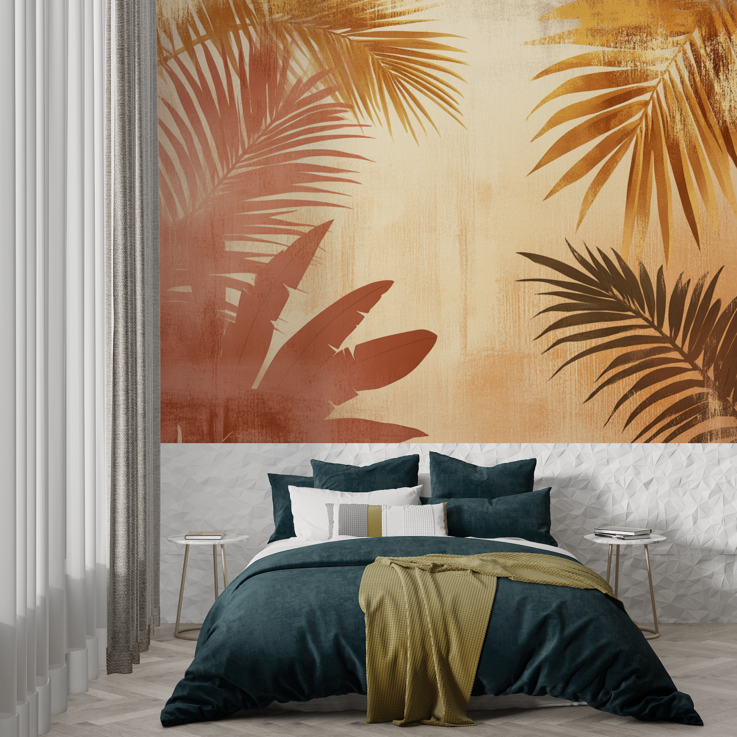 Terracotta Wallpaper with Stylized Palms | Murals Wallpaper