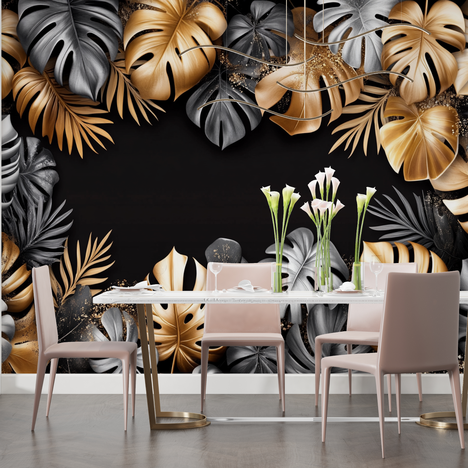 Schwarz und Gold Dschungel Tapete | Wandbilder Tapete