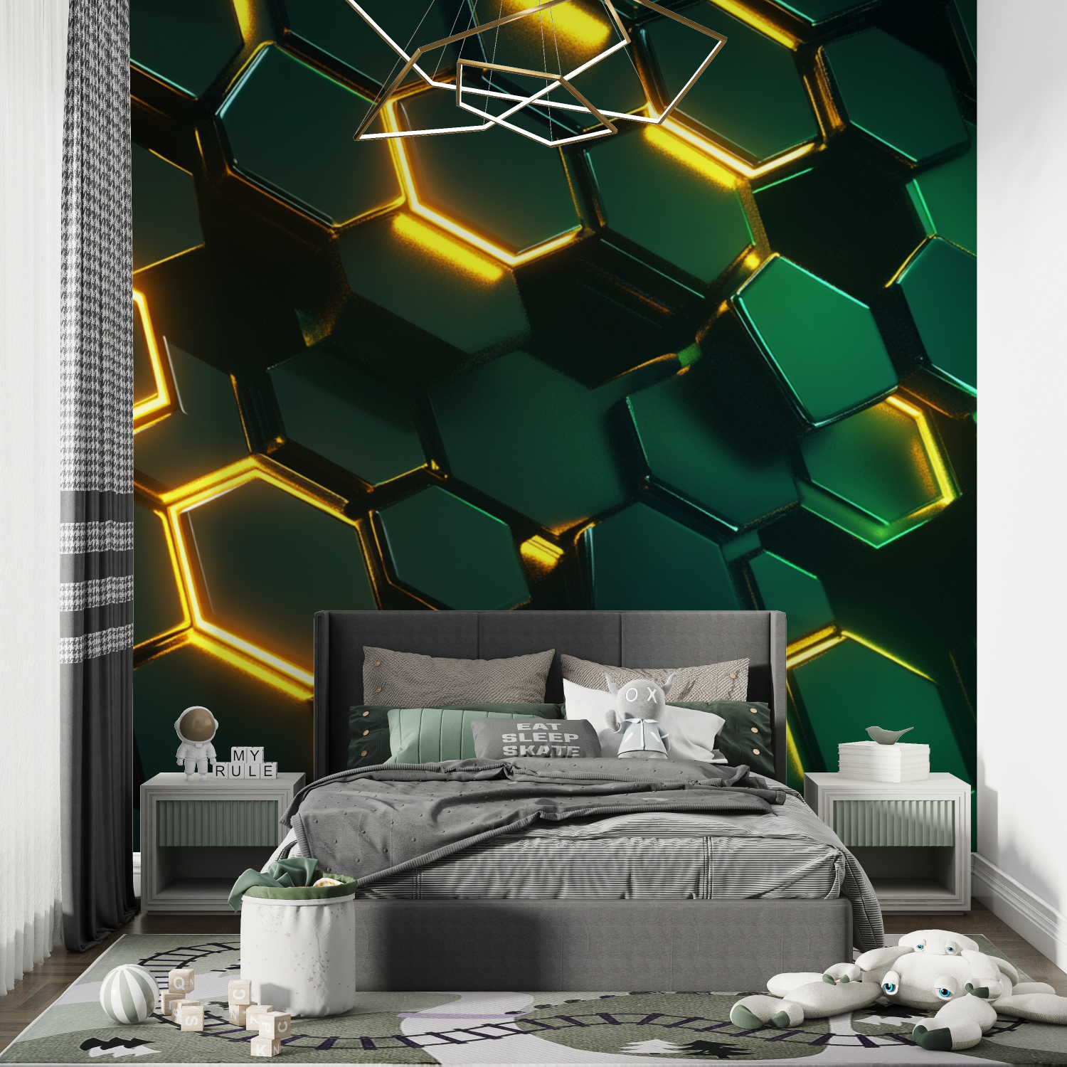 Neon Green Hexagon Wallpaper | Murals Wallpaper