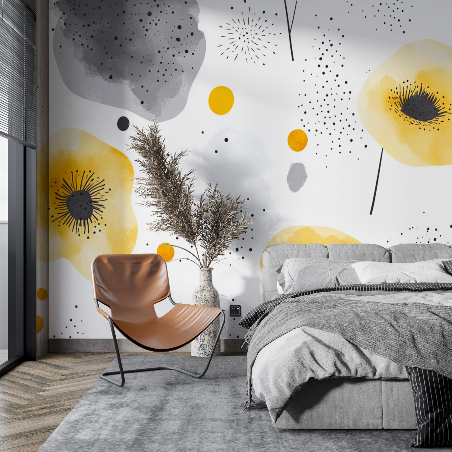Pastel Yellow and Gray Floral Wallpaper | Murals Wallpaper