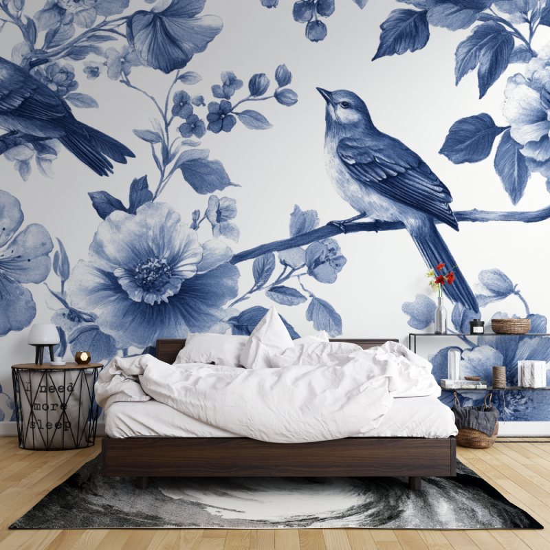 Harmonious Blue Garden Watercolor Wallpaper | Murals Wallpaper