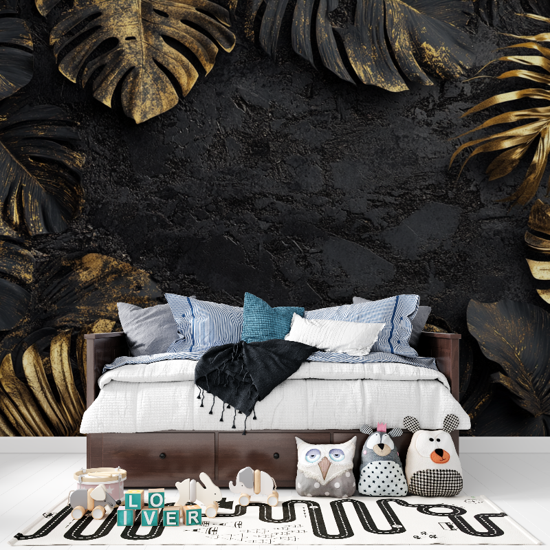 Black and Gold Leaf Mural Wallpaper for Teens | Murals Wallpaper