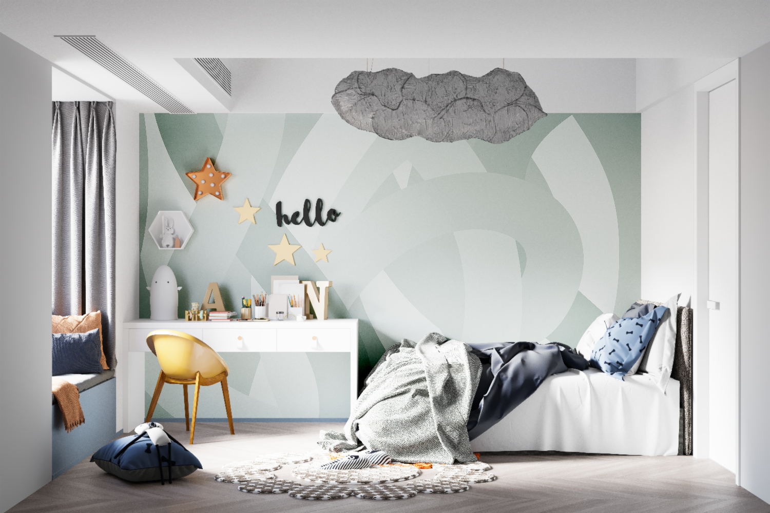 Grayish Green Children's Wallpaper | Murals Wallpaper