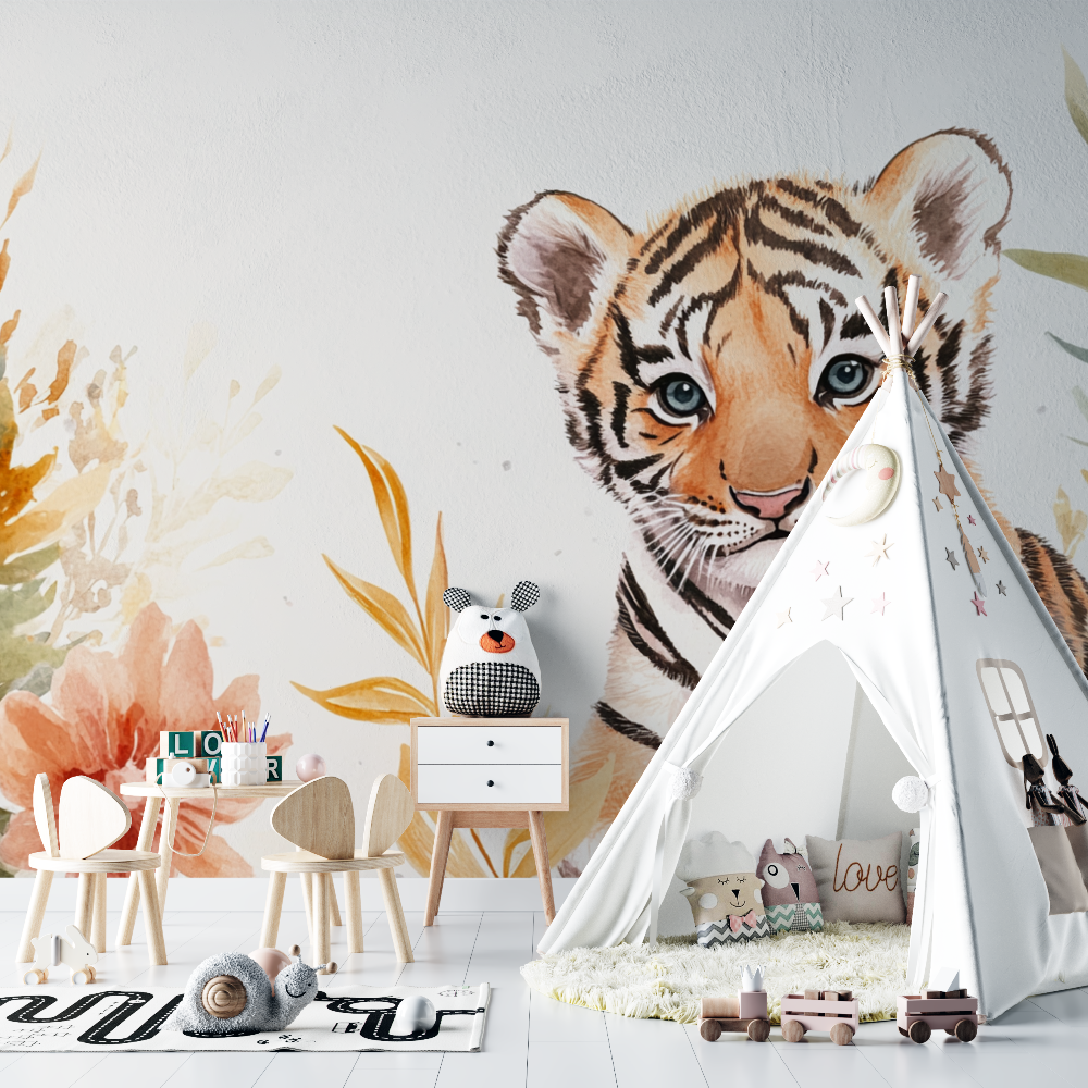 Tiger and Nordic Patterns Wallpaper | Murals Wallpaper