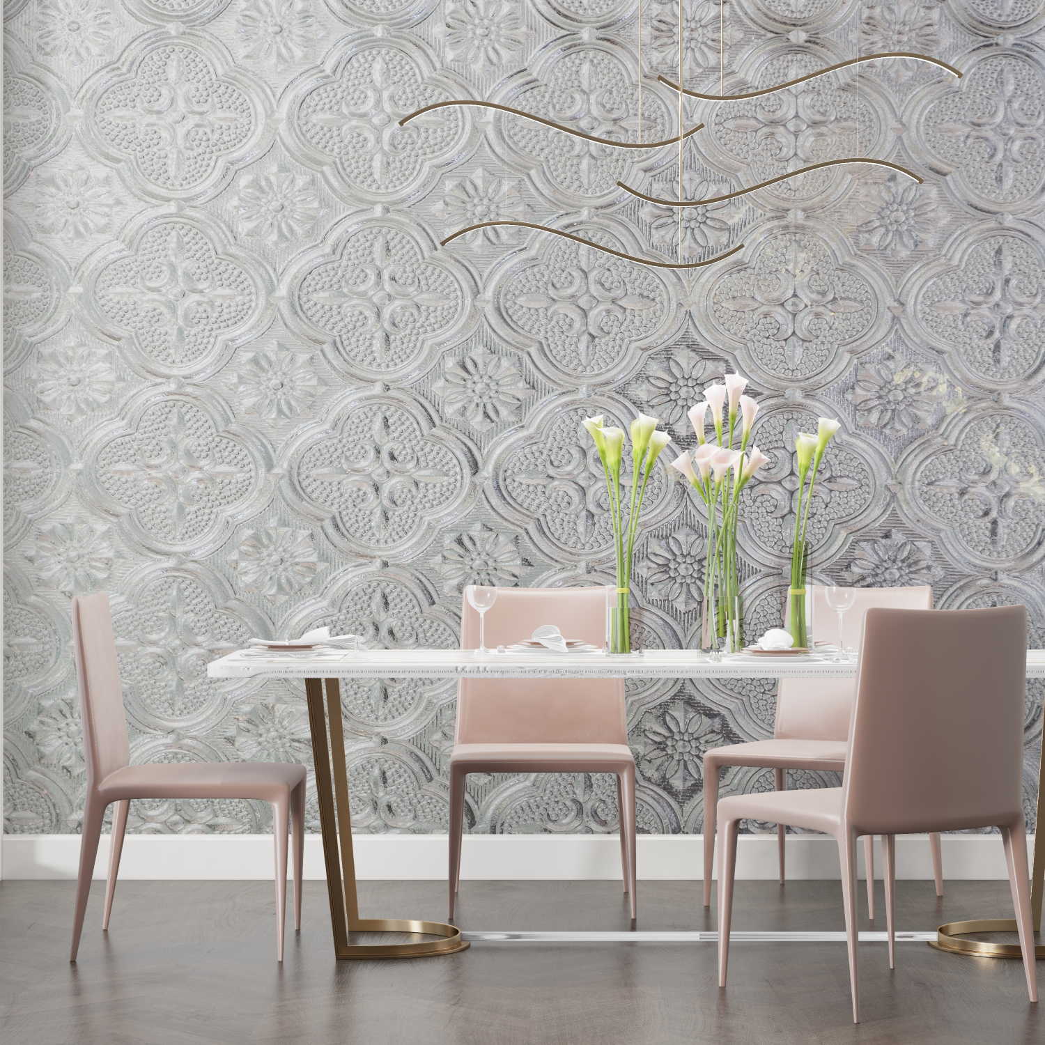 Silver Gray Baroque Wallpaper | Murals Wallpaper