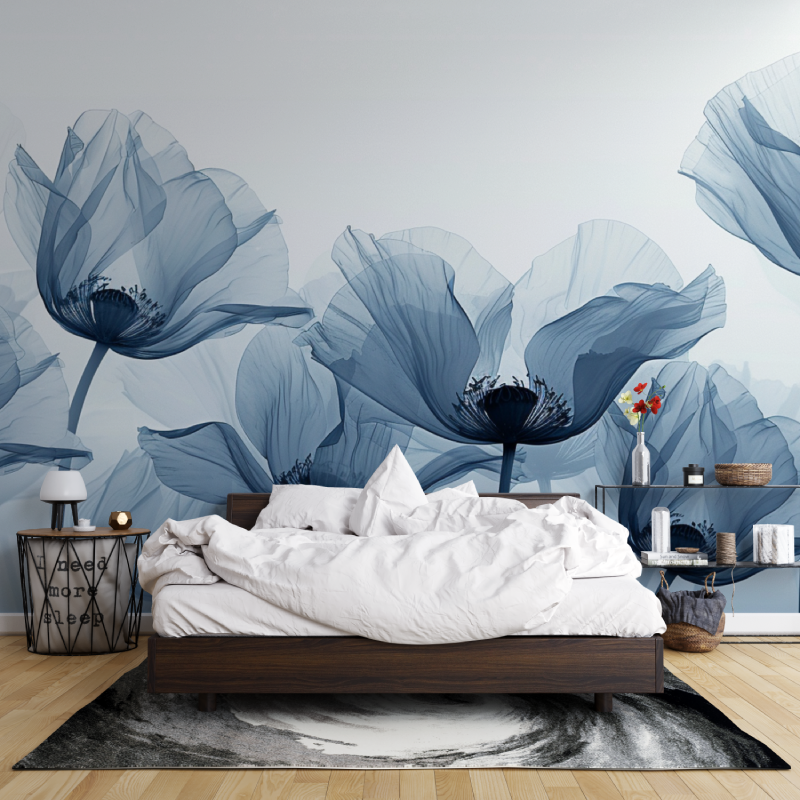 Papel Pintado Acuarela Flores Azul | Murales