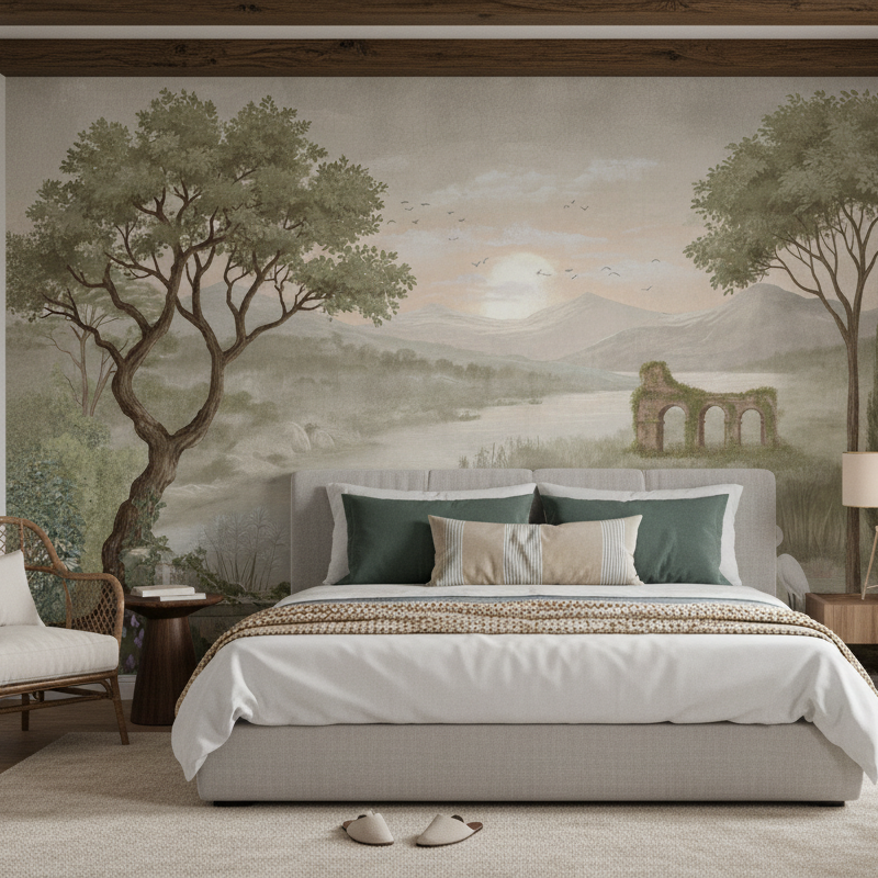 Watercolor Vintage Valley Mural Wallpaper