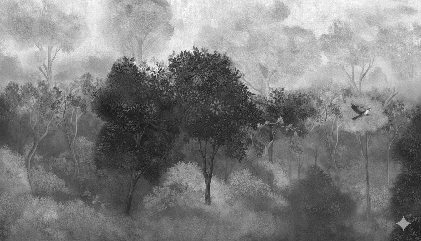 Black and White Deep Forest Mural Wallpaper