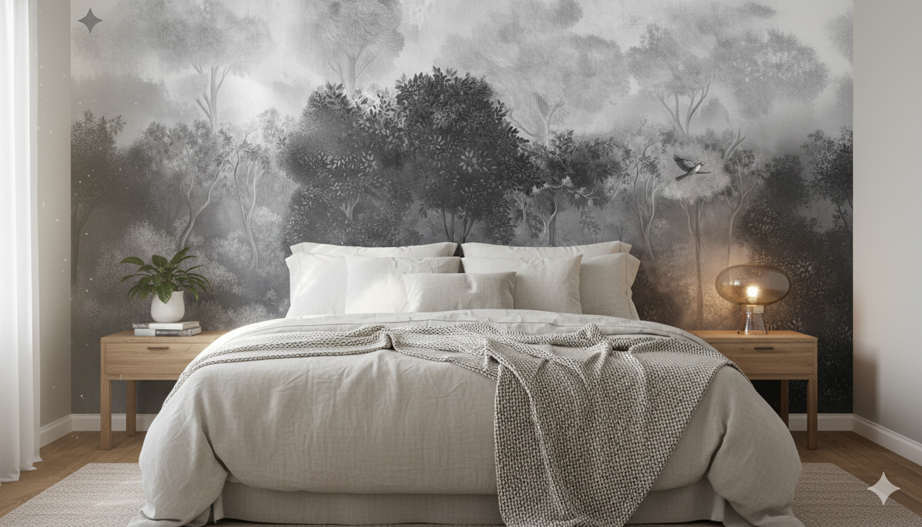Black and White Deep Forest Mural Wallpaper