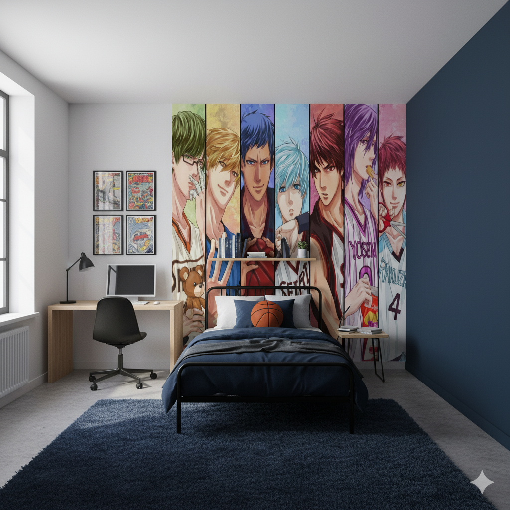 Wandbild mit japanischem Manga-Basketballteam