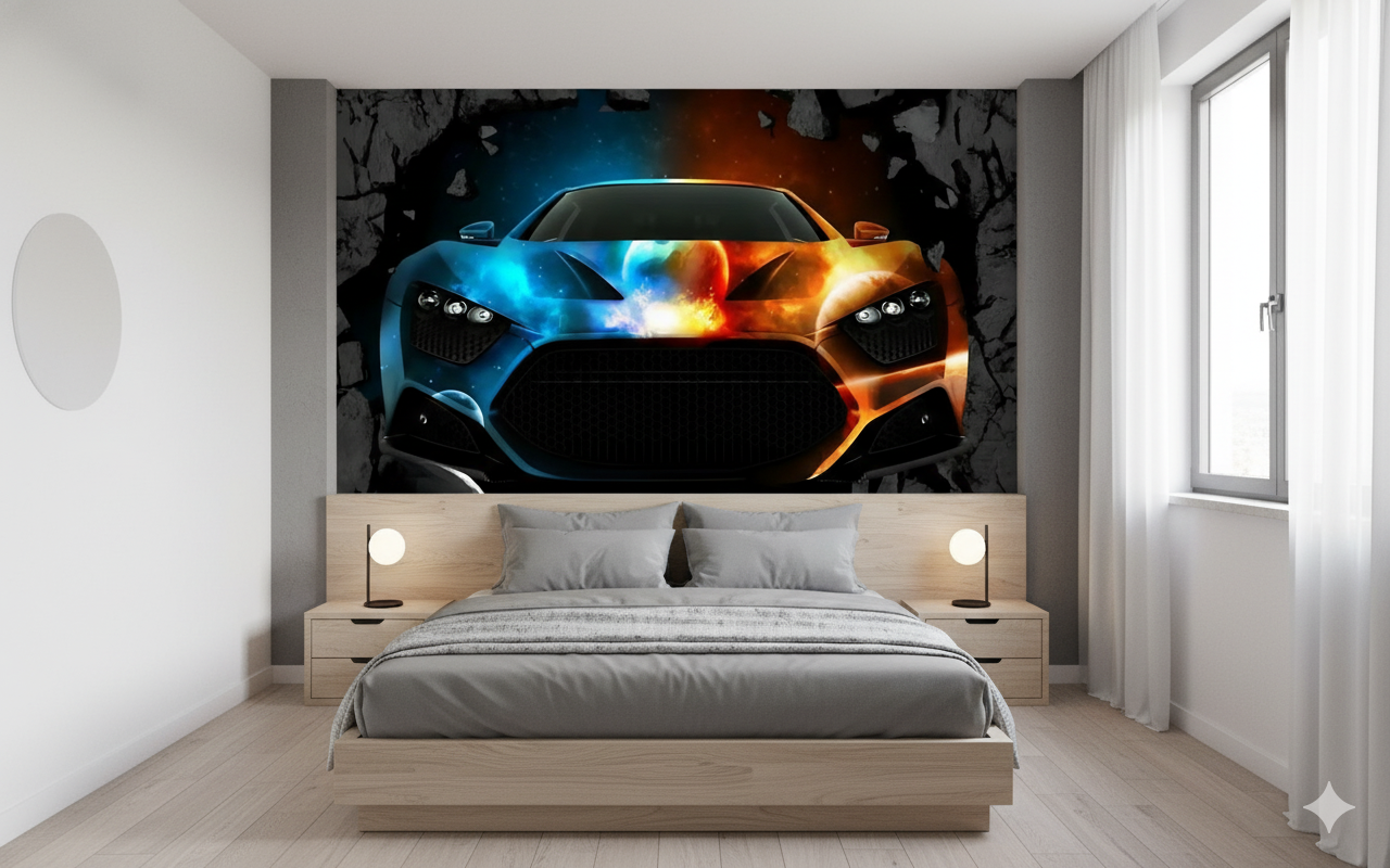 Wandbild-Autotapete für Jungenzimmer