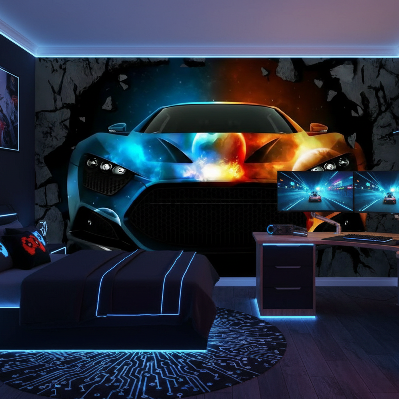 Mural Boy's Bedroom Car Wallpaper