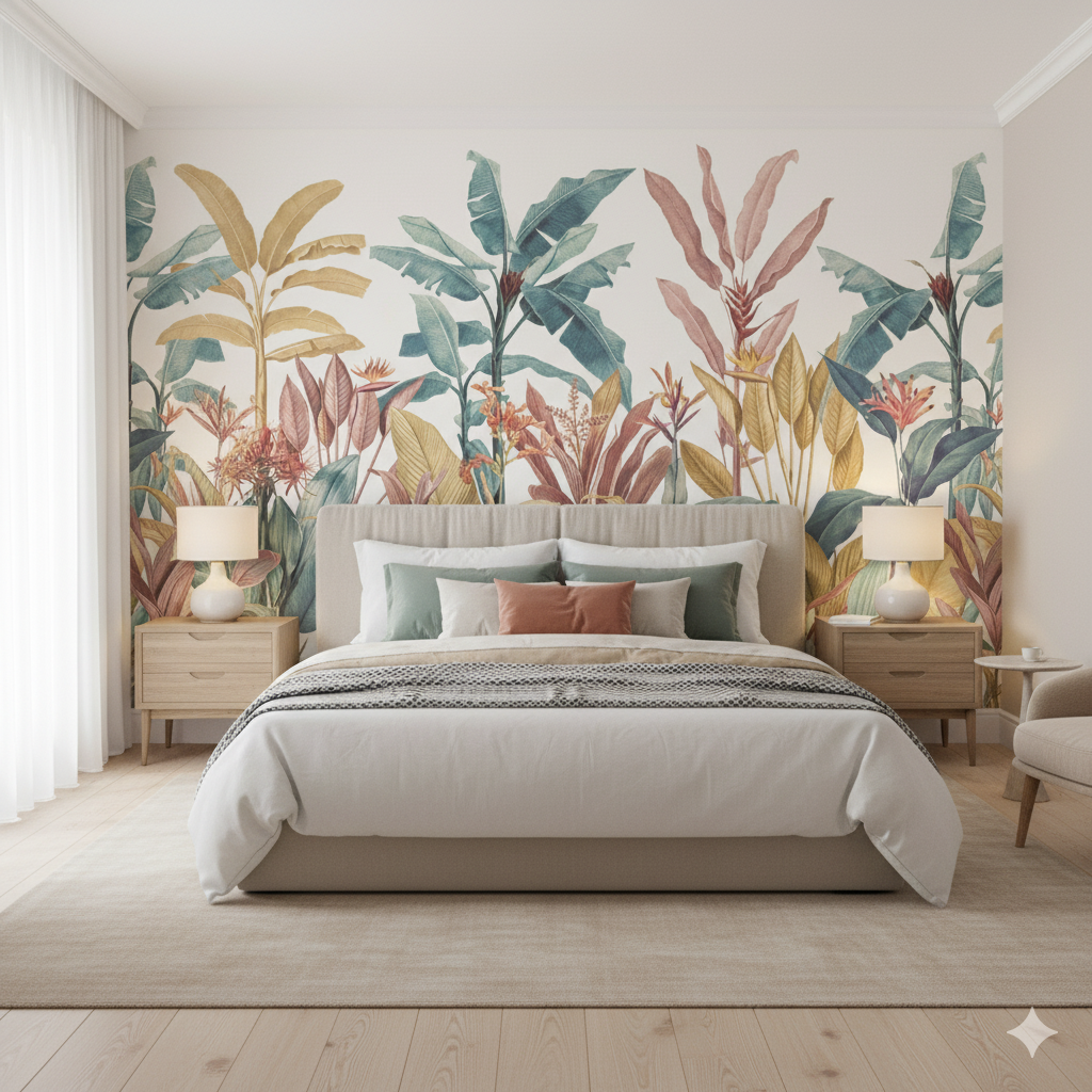 Tapete mit tropischen, sanften Blättern