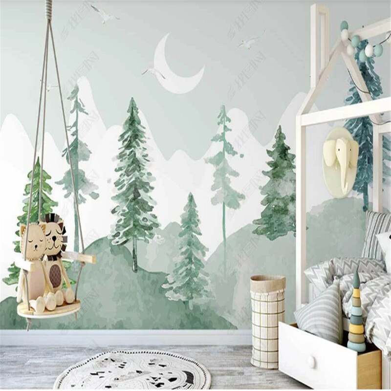 Mural Classic Baby Wallpaper Watercolor Green Forest