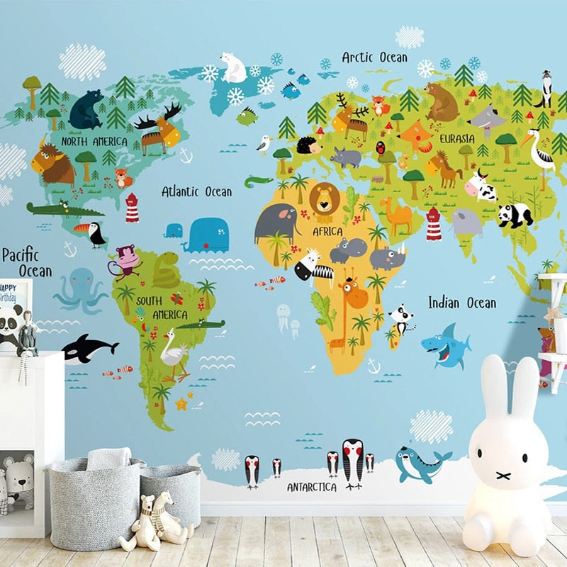 World Map Wallpaper <br/> Animal Theme | Murals Wallpaper