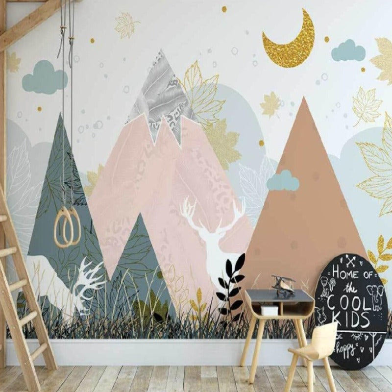 Classic Girl Wallpaper <br/> Deer and Mountain Design | Murals Wallpaper