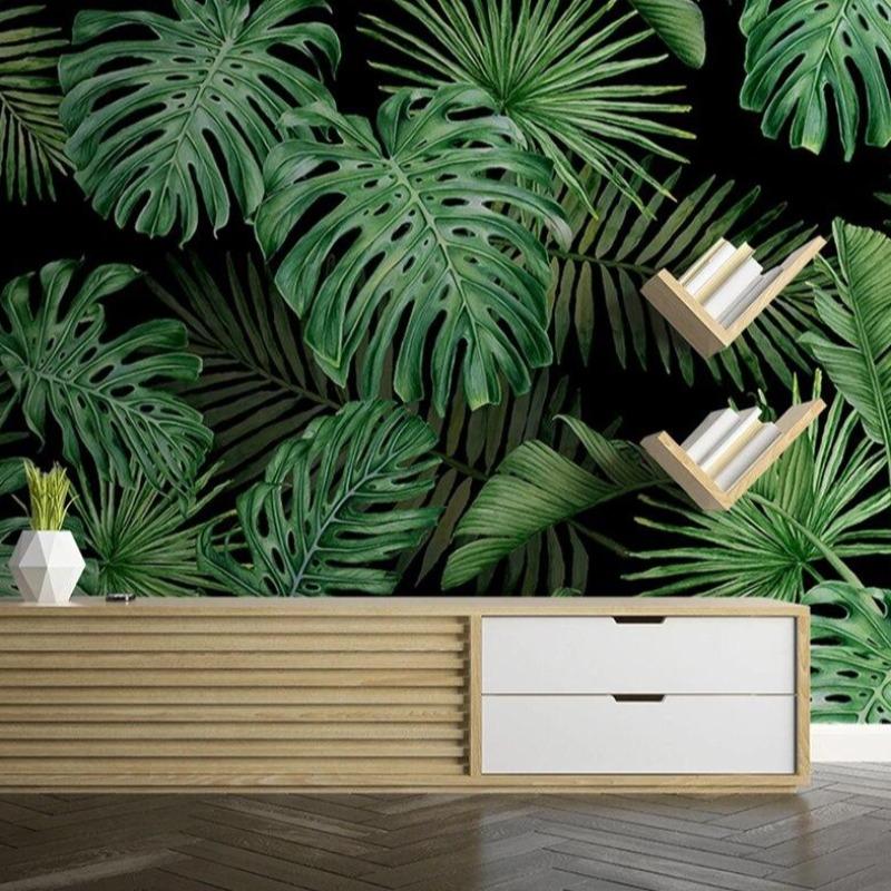 Tropical Green and Black Wallpaper | Murals Wallpaper