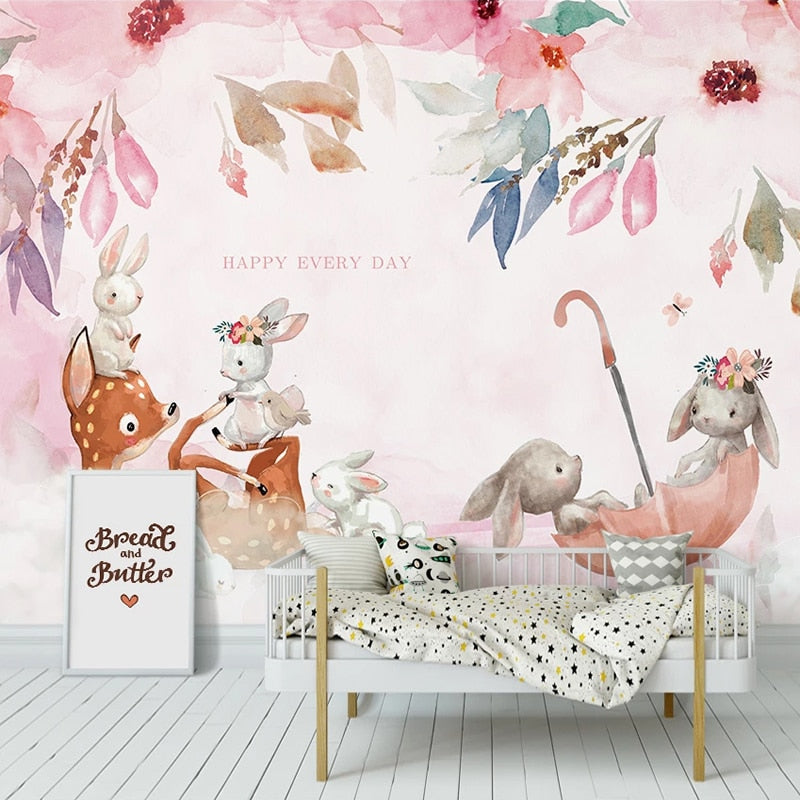 Animal Wallpaper <br/> Umbrella and Flowers | Murals Wallpaper
