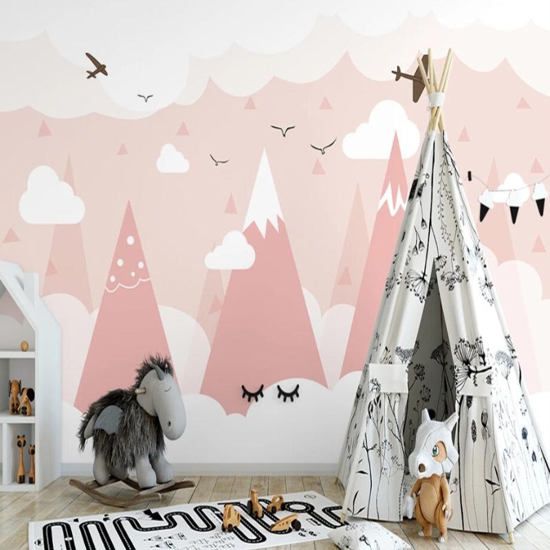 Classic Girl Wallpaper <br/> Pink Scandinavian Mountain | Murals Wallpaper