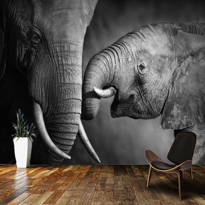 Schwarz-weiße Elefantentapete | Wandbildtapete