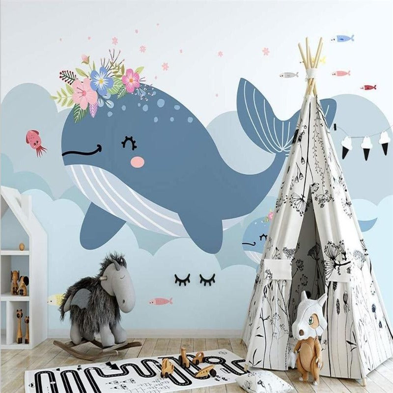 Classic Girl Wallpaper <br/> Whale and Flowers | Murals Wallpaper