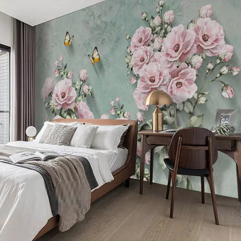 Papier peint fleuri Vintage Rose