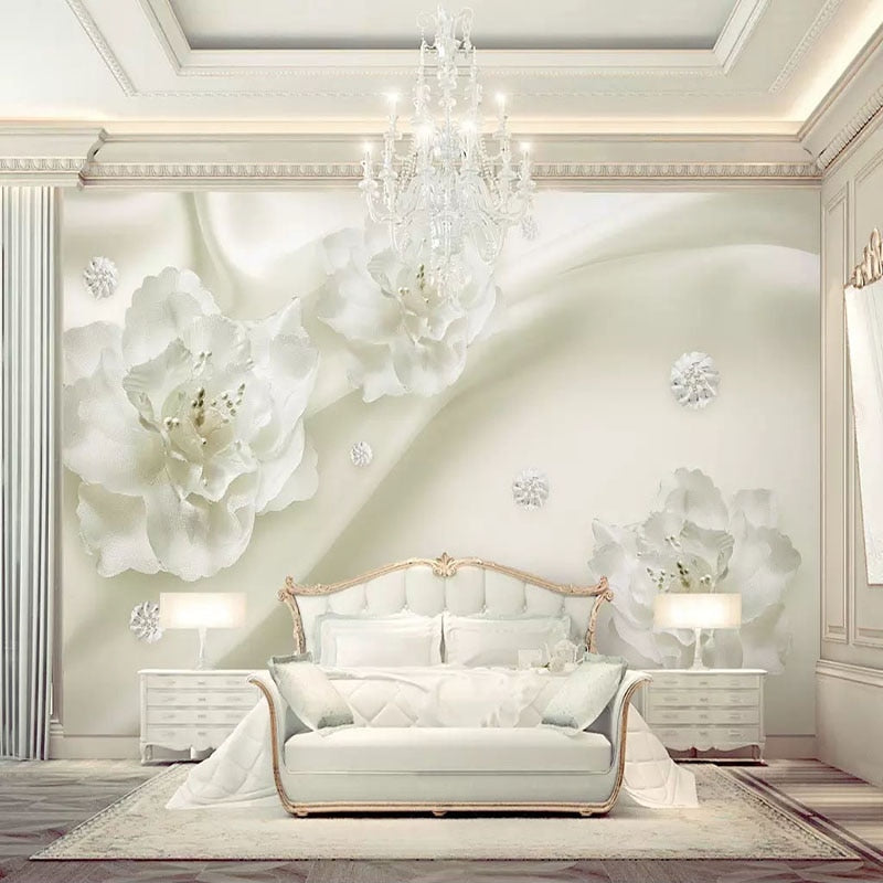 Large White Floral Wallpaper | Murals Wallpaper