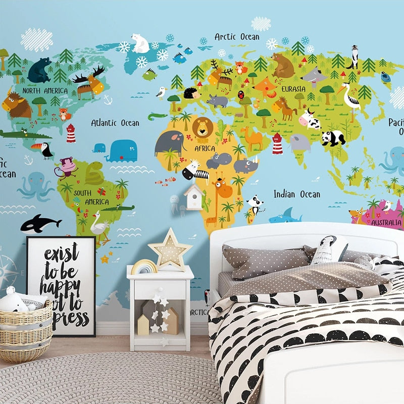 World Map Wallpaper <br/> Animal Theme | Murals Wallpaper