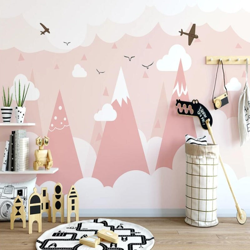 Classic Girl Wallpaper <br/> Pink Scandinavian Mountain | Murals Wallpaper