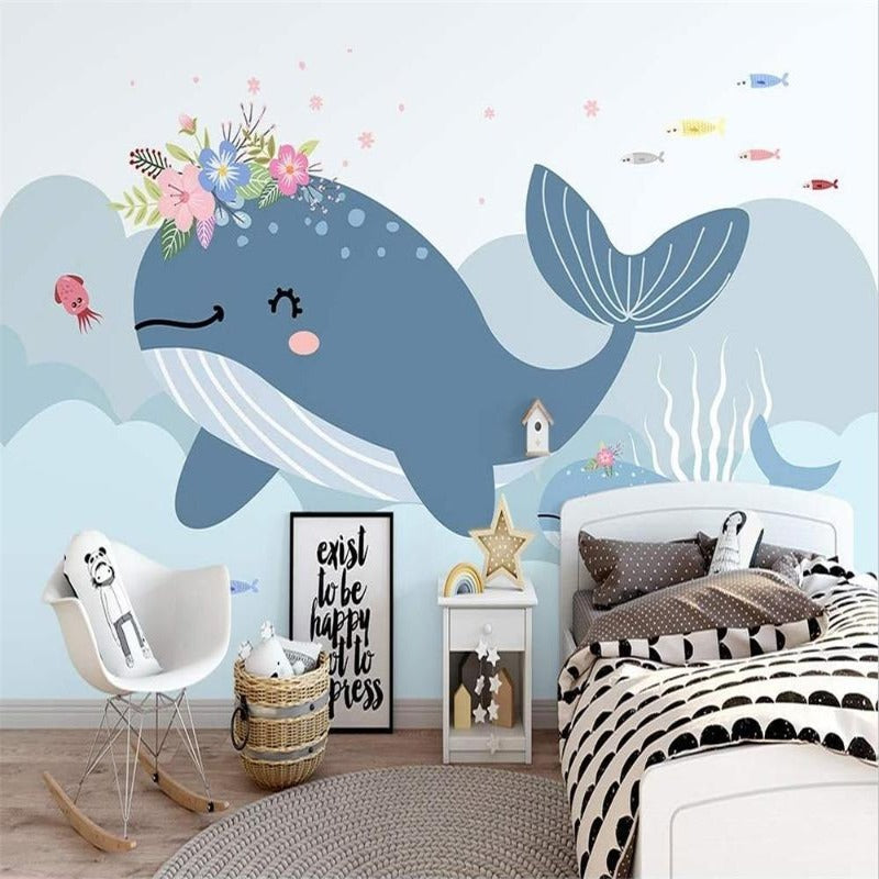 Classic Girl Wallpaper <br/> Whale and Flowers | Murals Wallpaper