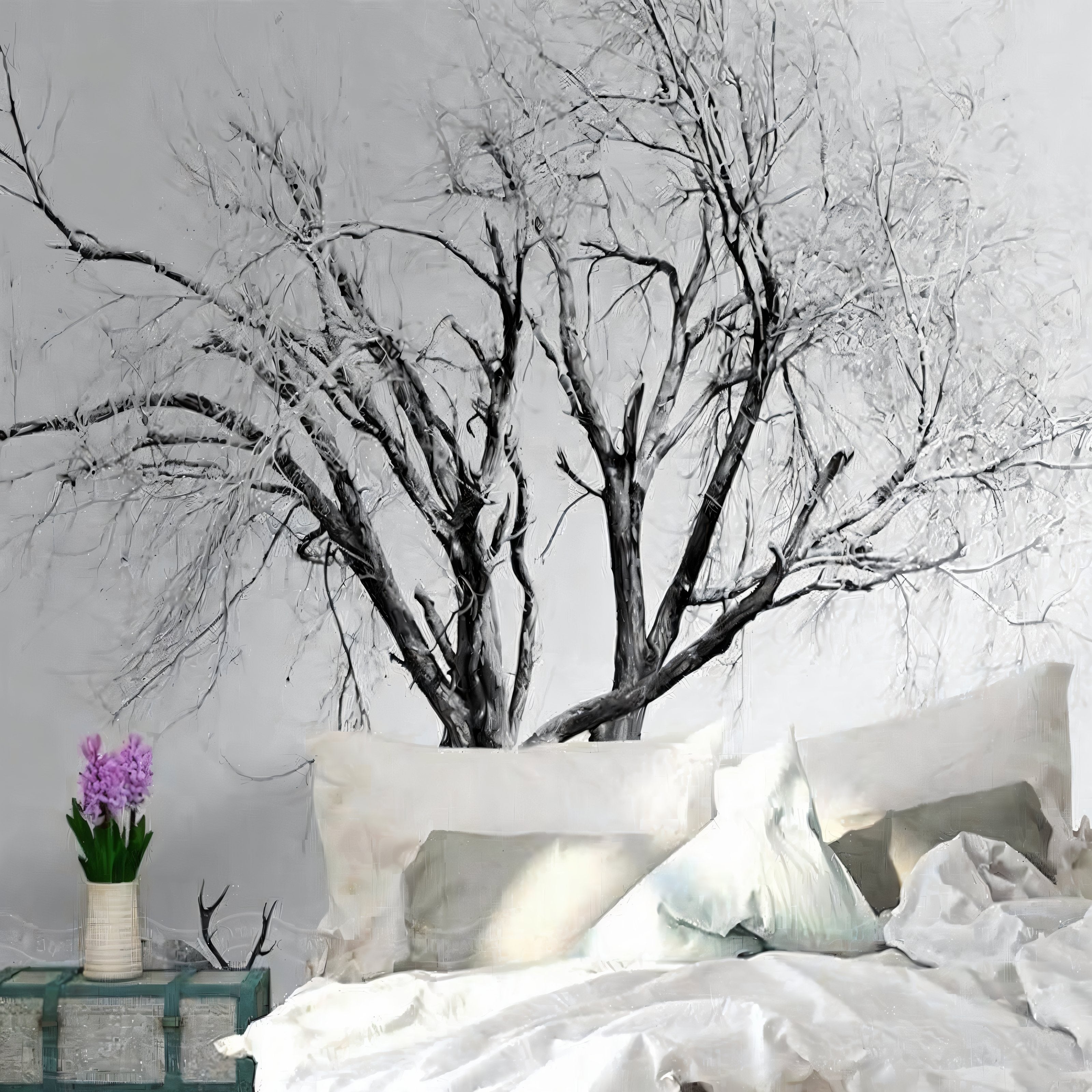 Mural Black and White Tree Wallpaper