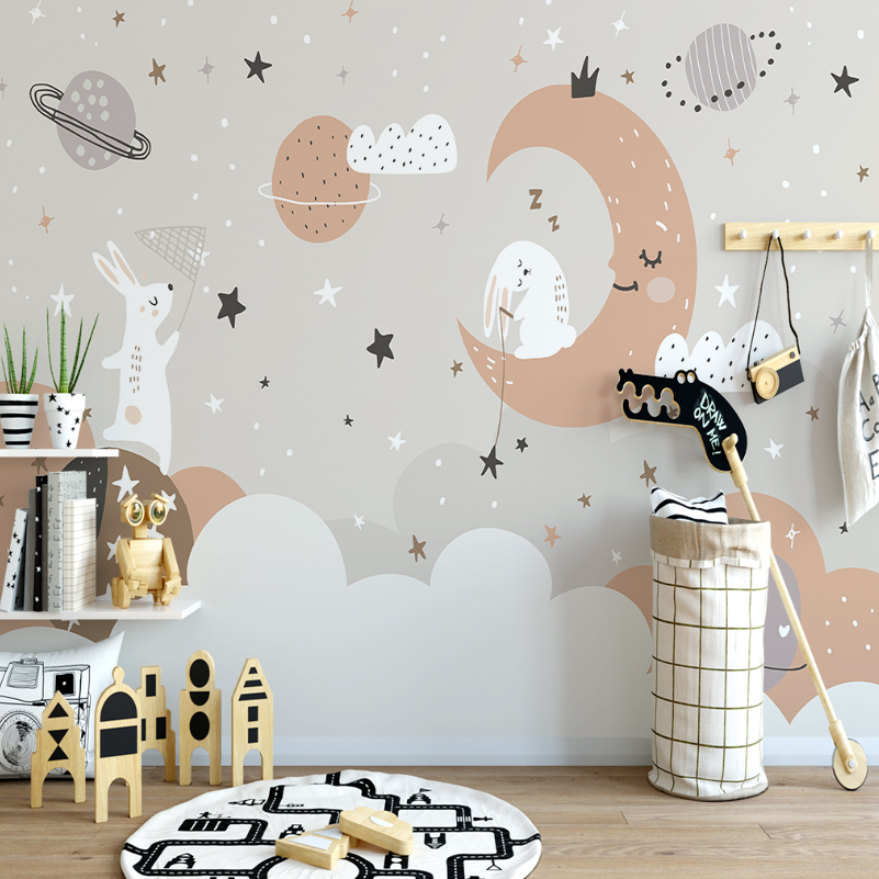 Star Wallpaper <br/> Sleeping Rabbit and Moon | Murals Wallpaper