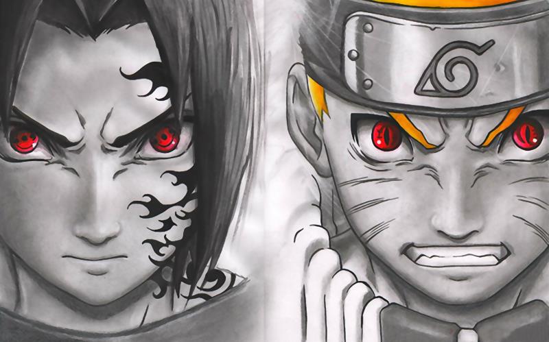Naruto Shippuden Mural Wallpaper Black and White