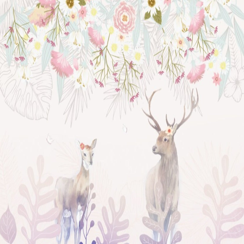 Animal Wallpaper <br/> Deer with Flowers | Murals Wallpaper