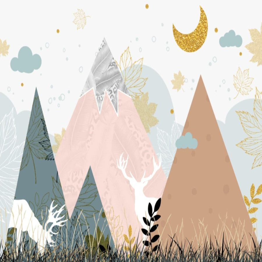 Classic Girl Wallpaper <br/> Deer and Mountain Design | Murals Wallpaper