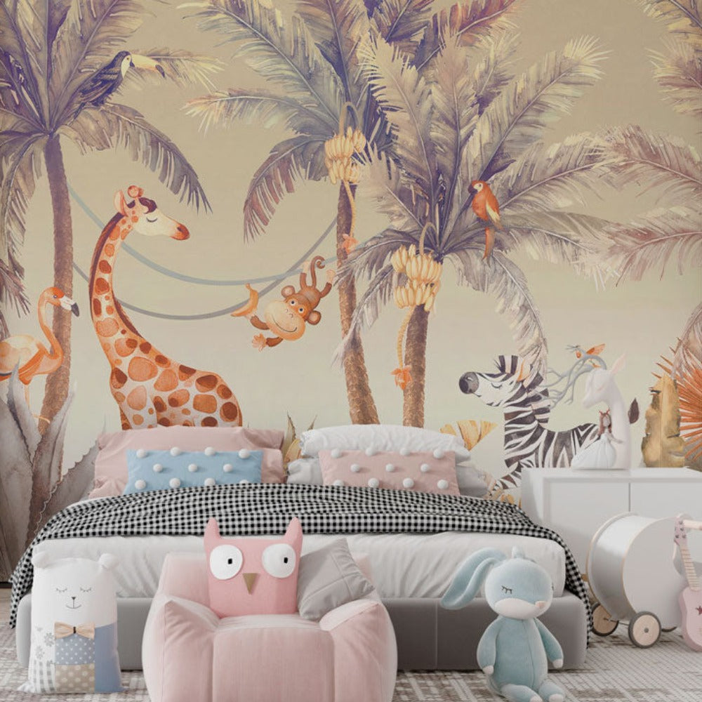 Animal Wallpaper<br/> Sepia Giraffe and Jungle | Murals Wallpaper