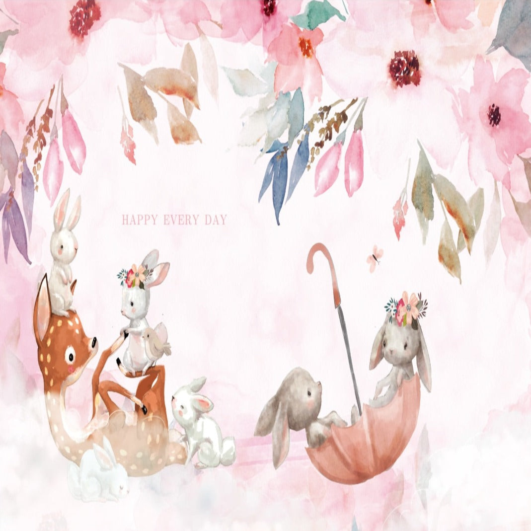 Animal Wallpaper <br/> Umbrella and Flowers | Murals Wallpaper
