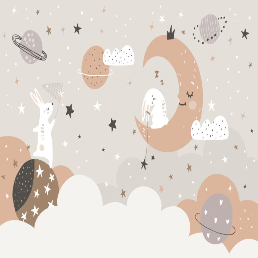 Star Wallpaper <br/> Sleeping Rabbit and Moon | Murals Wallpaper