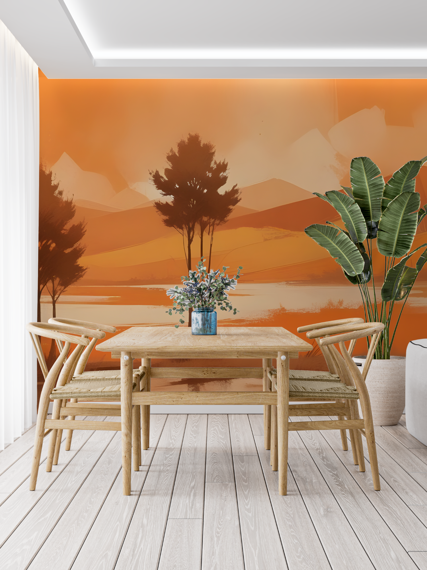 Orangefarbene Panoramatapete | Wandbildtapete