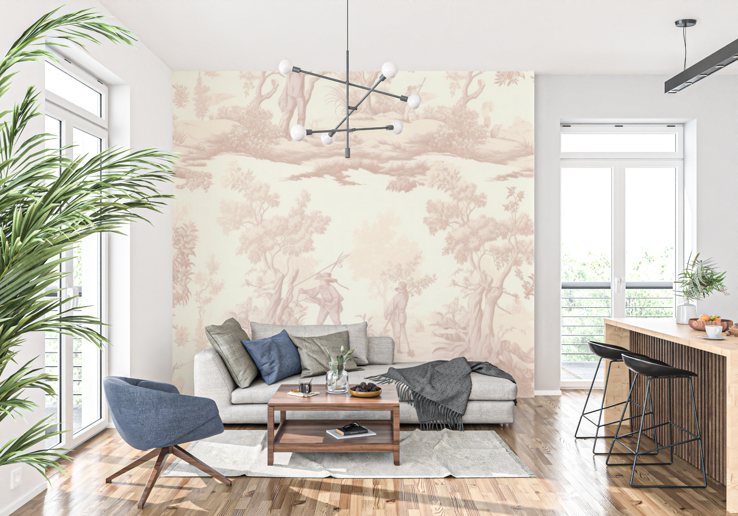 Vintage Beige Toile de Jouy Wallpaper | Murals Wallpaper