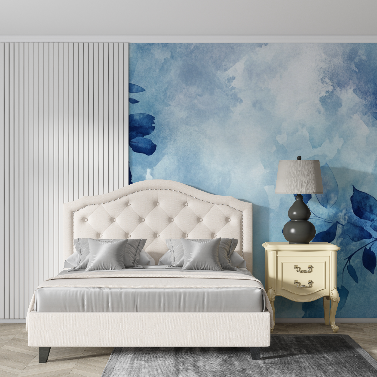 Watercolor Abstract Blue Leaves Wallpaper | Murals Wallpaper