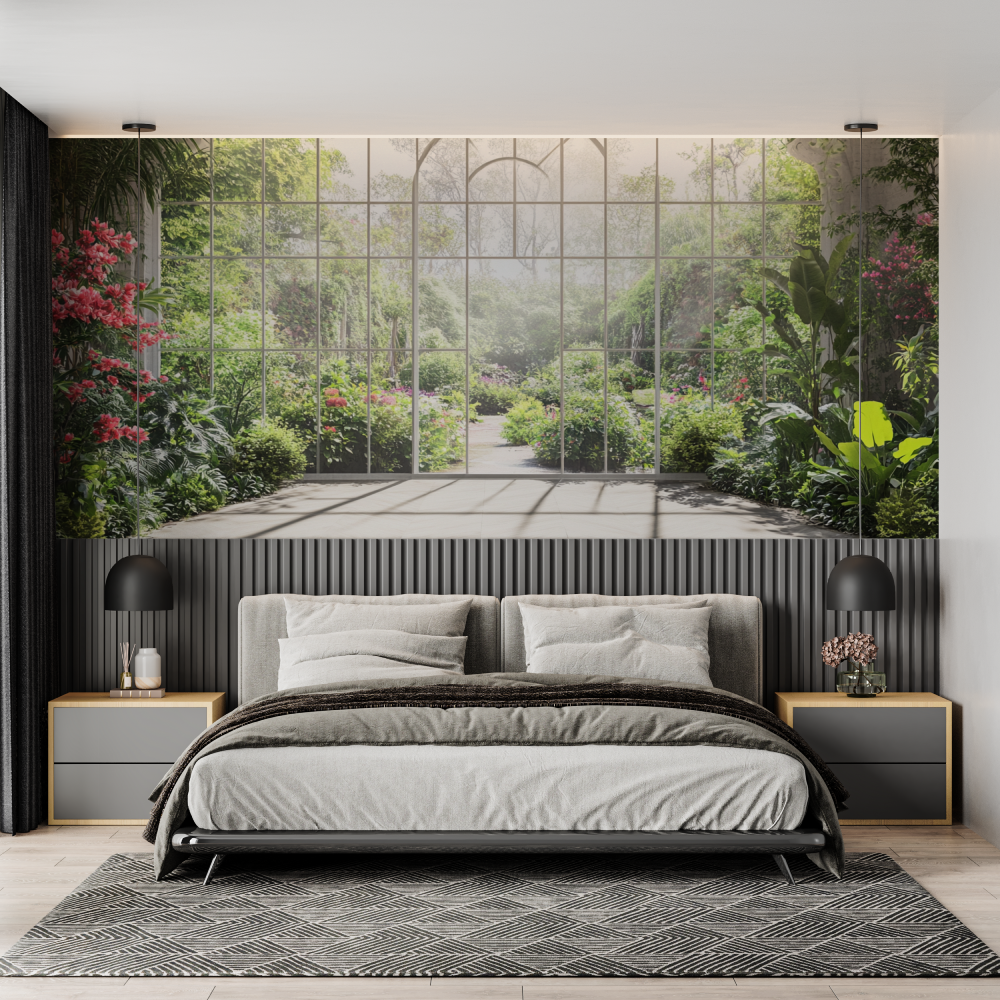 Papier peint trompe loeil verriere chambre adulte tendance