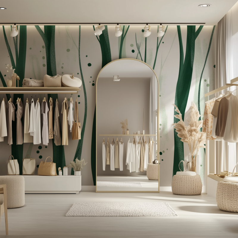 Stilisierte grüne und weiße Baumtapete | Murals Wallpaper