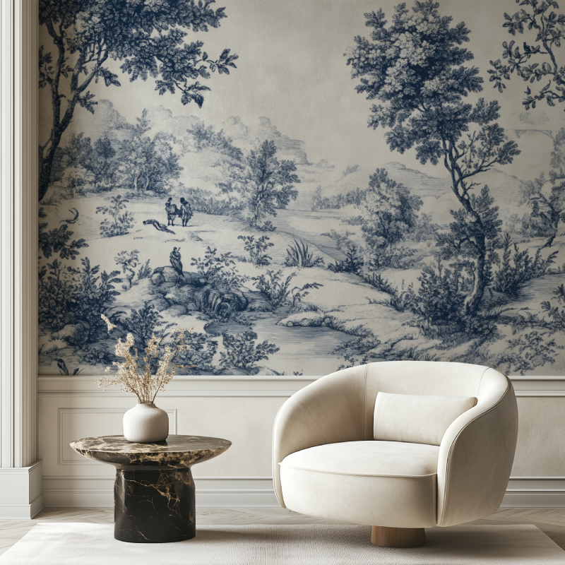 Vintage Toile de Jouy Mural Wallpaper