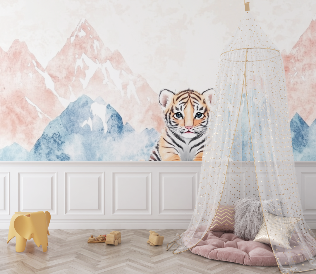 Tiger und sanfte Berge – Hintergrundbild | Wandbilder