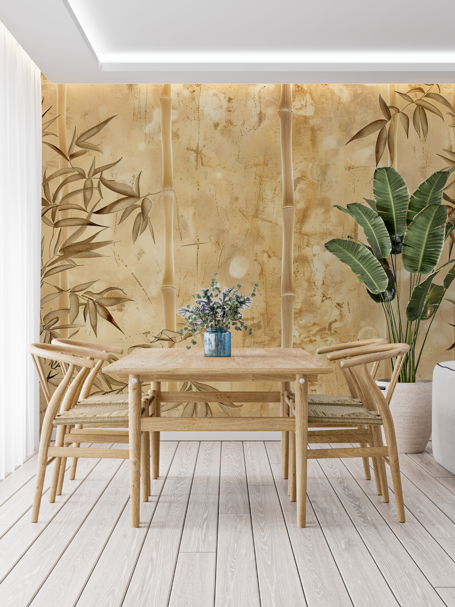 Beige Bamboo Print Wallpaper | Murals Wallpaper