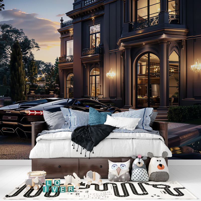 Luxury Car and Villa Wallpaper | Murals Wallpaper
