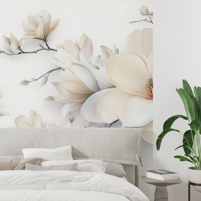 Große weiße Tulpen-Fototapete für den Trend-Teppichbereich