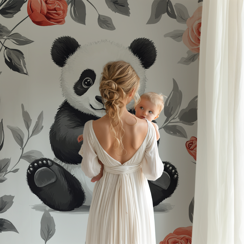 Floral Panda Wallpaper | Murals Wallpaper